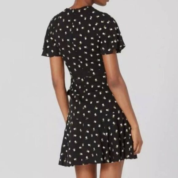 JILL STUART  Wrap Dress | Black Mini V-Neck  Floral Embroidered Size 4 Romantic - Picture 4 of 13